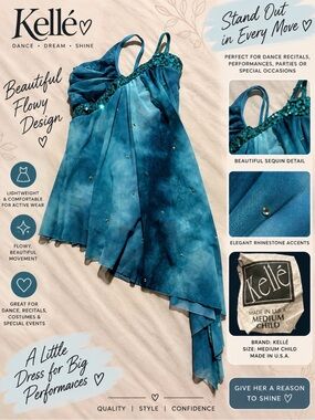 Kellé Teal Flowing Sequin Girls Dance Dress